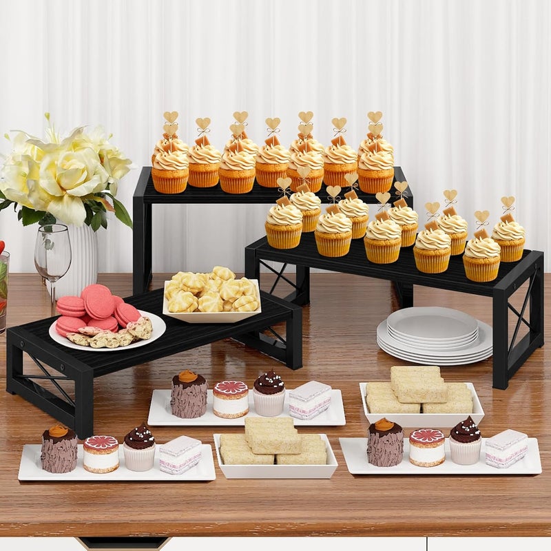 ELITEROO Black 3-Tier Wooden Cupcake and Dessert Display Stand, Multi-Tier Riser for Cupcakes, Food, Perfume, Makeup, Dolls, Collectibles, and Market Vendor Retail Shelf Organizer - Image 3